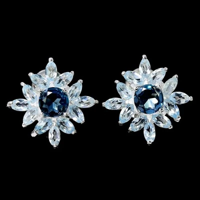 GENUINE AAA LONDON & SKY BLUE TOPAZ STERLING 925 SILVER STUD EARRING - Image 1 of 4