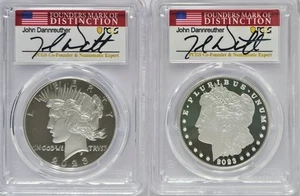 2023 S PROOF SILVER PEACE & MORGAN DOLLAR PCGS PR70 DCAM FDOI Signed Founder - Picture 1 of 6