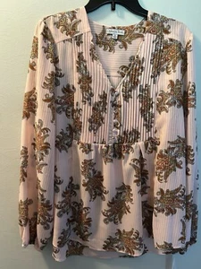 Blusa Top Ophelia Roe Pintuck Mujer XL Paisley Rosa Fluida Transparente Camisa Acanalada - Imagen 1 de 5
