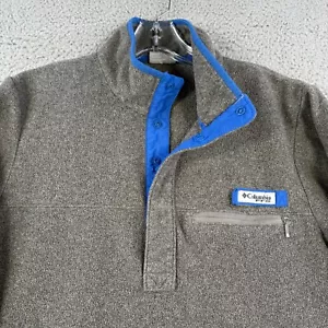 Columbia PFG 1/4 Snap Pullover Sweater Mens Small Gray Blue Fleece Logo Fishing - Picture 1 of 9