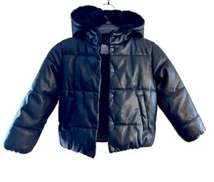 Zara Kids Black Puffer Coat Jacket With Wraparound Collar Hooded Girls Size 7 - Picture 1 of 9