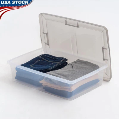 28Qt Stackable Plastic Storage Bins W/ Lids Clear Tote Organizer 6 Pk Easy Clean - Image 1 of 4