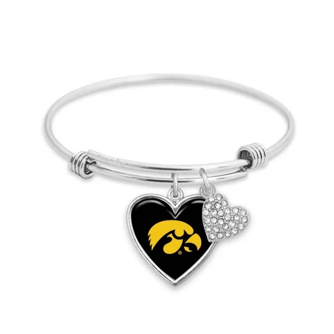 Iowa Hawkeyes Amara Adjustable Black Silver Crystal Heart Bracelet Jewelry UI Cover