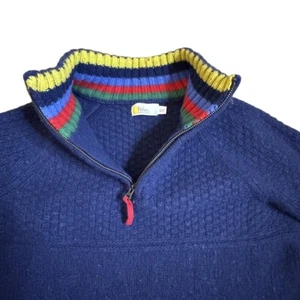 Mini Boden Boys 13-14 Wool Sweater Jumper Blue Rainbow Collar 1/4 Zip - Picture 1 of 6