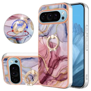 For Google Pixel 9 Pro XL 7A 6A Marble Shockproof Phone Case With Ring Holder - Picture 1 of 53