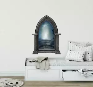 CastleScape Balkon Bergblick Wandtattoo Schloss Fenster Vinyl Wandaufkleber - Bild 1 von 7