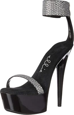 Ellie Shoes 609-ANIKA 6" Stiletto With Rhinestone Strap, Black, Size 7 - Image 1 of 4