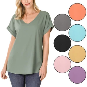Camiseta top tejida lisa cuello en V manga corta para mujer KOGMO (S-3X) - Imagen 1 de 41