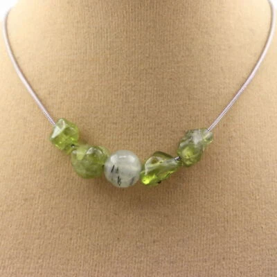 stones And Minerals. Peridot Bead Necklace From Myanmar + Prehnite - Image 1 of 4