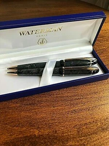 Waterman Phileas Ballpoint Pen & 0.5 Pencil Set Marble Grey & Gold New In Box - Picture 1 of 3