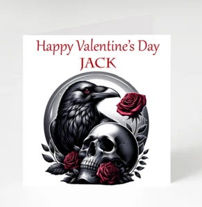 Personalised Happy Valentine's Day Card, Gothic Black Raven VALENTINE'S day card - Picture 1 of 3