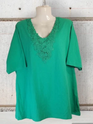 Top para mujer Susan Graver verde ganchillo diseño cuello en V manga corta talla XL Foto 1 de 4