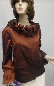 St. John Knit NWOT Brown Bronze shiny fabric Jacket Snap Pocket UNIQUE SZ M - Bild 1 von 7