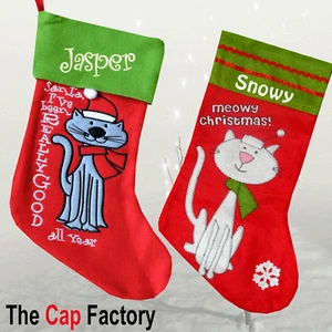 Personalised Embroidered Christmas Stocking Cats Pets Cheap Gift Name Xmas Sack - Picture 1 of 4
