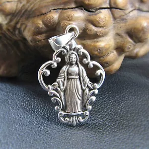 Solid 925 Sterling Silver Virgin Mary Pendant, Our Lady of Grace Jewelry Medal - Picture 1 of 9