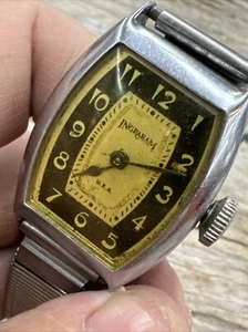 Reloj Tanque Ingraham Vintage Movimiento Mecánico Esfera Amarilla Western Art Deco - Imagen 1 de 6