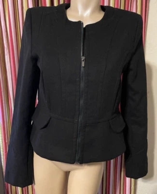 Chaqueta Blazer Express Negra Peplum Estampado Leopardo Forro Mediana Clásica Oficina Foto 1 de 4