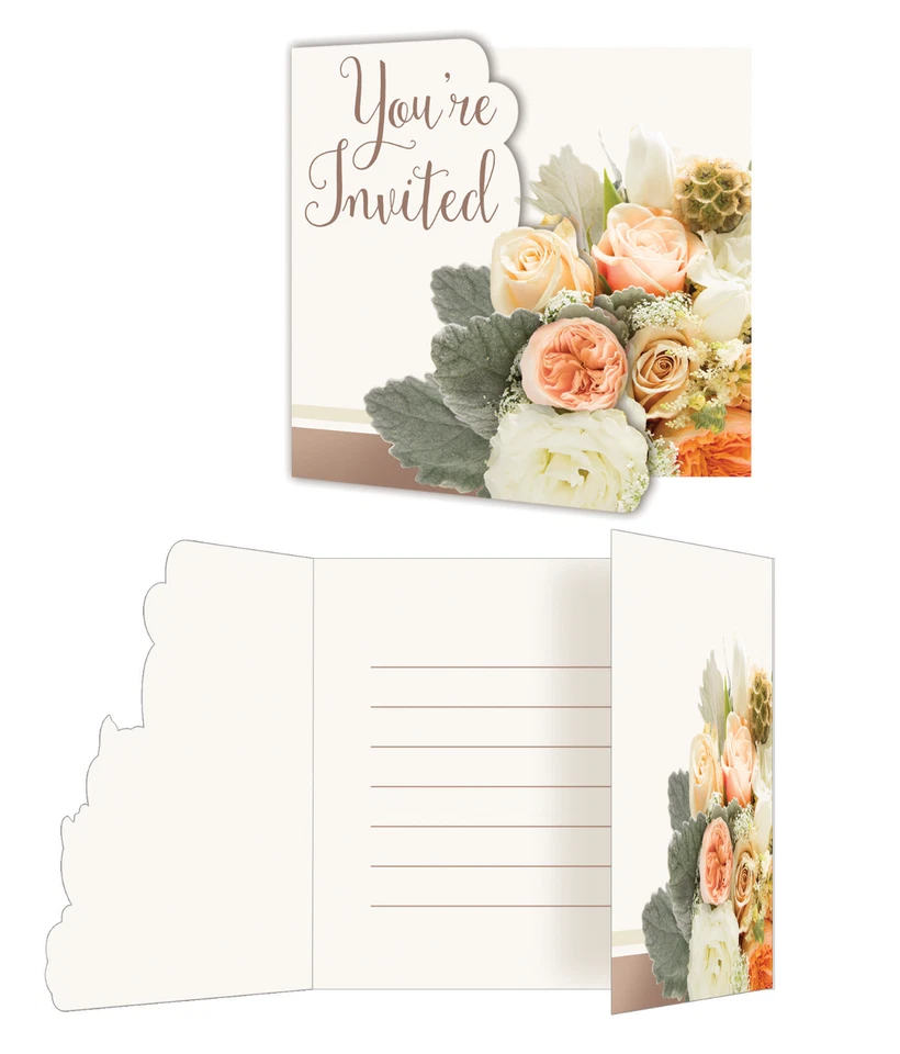 Wedding Invitations Bridal Shower Invitations Rose Gold Bouquet Flowers 8ct - Image 1 of 2