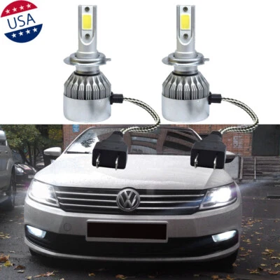 H7 6000K White LED Headlight Bulbs Hi/Lo Beam For VW Passat Jetta Golf Tiguan - Image 1 of 4