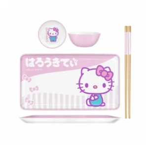 Hello Kitty Ceramic Sushi Plate Set with Chop Sticks Pink by Sanrio - Picture 1 of 7