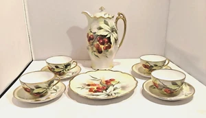 LS&S Royal Vienna Austria Chocolate or Tea Pot Set for 4, Signed, Blue Beehive - Picture 1 of 18