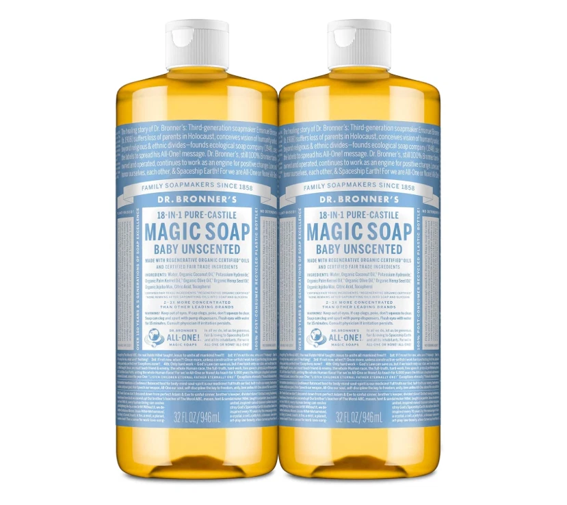 Dr. Bronner's Magic Pure Castile Liquid Soap - Unscented - 32 oz x 4 bottles NEW - Image 1 of 4