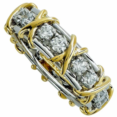TIFFANY & CO. JEAN SCHLUMBERGER 18 STONE DIAMOND 18K GOLD PLATINUM RING BAND 8.5 - Image 1 of 4