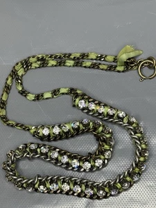 Vintage Juicy Couture Halskette Strass grün geflochten Band Mix Metalle signiert - Bild 1 von 20