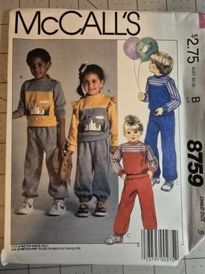 1980's VTG McCall's Children's Top,Pants,Blue Transfer Pattern 8759 Size 5 UNCUT - Image 1 of 2