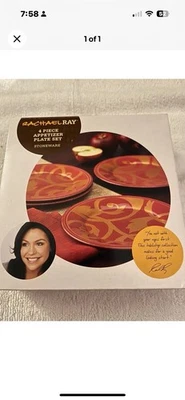 Rachael Ray Dinnerware -  Gold Scroll - 4 Appetizer Plate Set - Cranberry Red - Image 1 of 4
