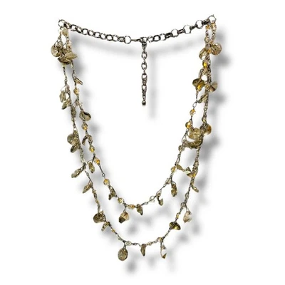 Collar Doble Hilo Color Peltre Cristales Gruesos 29" Cadena Foto 1 de 4