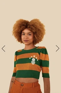 Farm Rio Brazil Cropped Knit Sweater Size Medium Pineapple - Picture 1 of 14