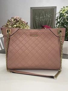 Calvin Klein Pink Gold Quilted Double Chain Handle Shoulder Handbag Crossbody - Picture 1 of 11