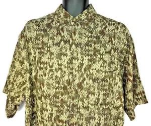 J Ferrar Men's M Button Up Short Sleeve Shirt Argyle Diamond Pattern Brown Used - Picture 1 of 7