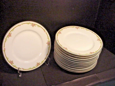 Theodore Haviland Limoges France Schleiger 625A PINK ROSES 12 Luncheon Plates  - Image 1 of 4