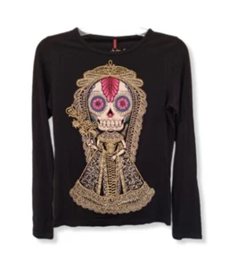 Ay Guey Top Flaca Grabada Dia De Los Muertos T Shirt Black Long Slv Size S NEW - Picture 1 of 6