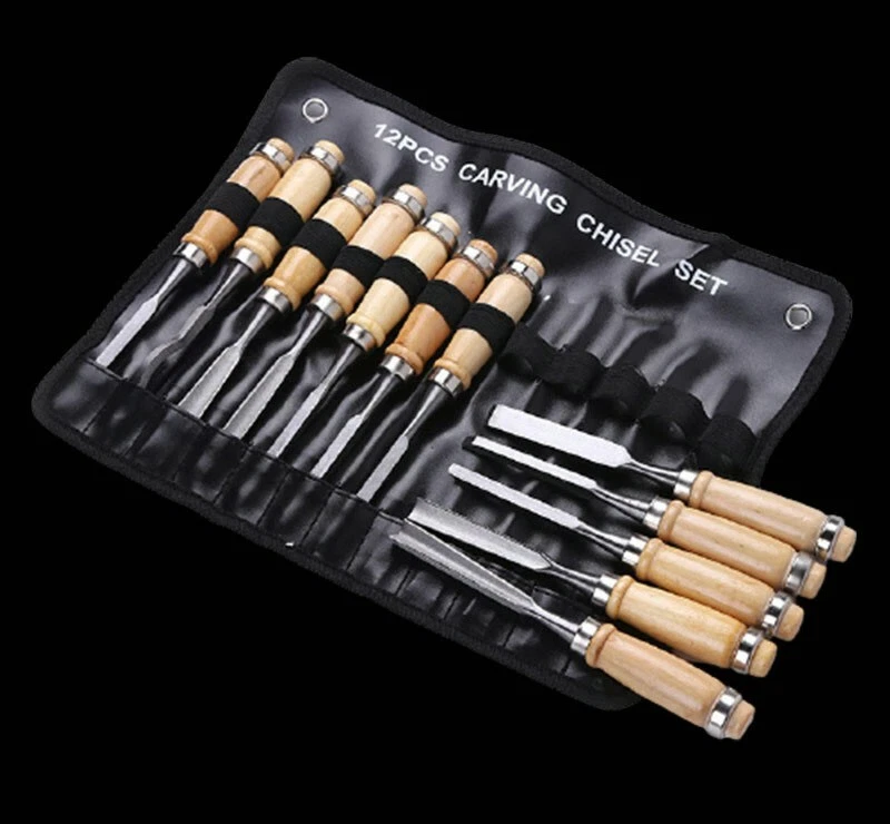 Juego De Herramientas De Cincel De Mano Para Tallar Madera, 12 Piezas, Kit Profesional De Gubias Para Carpintería Con Caja De Madera, Principiantes Y Entusiastas Del Tallado TDF