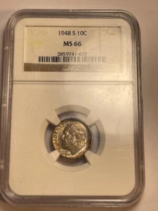 1948-S Silver Roosevelt Dime  Certified NGC MS-66 - Picture 1 of 7