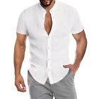 Männer Linen Cotton Summer Casual Stand Collar Kurzarm Button Up T Shirt Bluse