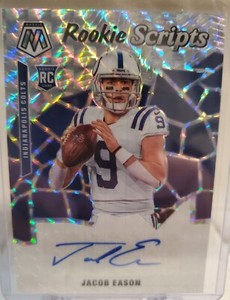 2023 MOSAIC JACOB EASON RC Autograph ROOKIE SCRIPTS Cracked Ice #RS36 COLTS Card
