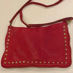 Red Studded Crossbody Bag Convertible Clutch Purse Small Handbag - Picture 1 of 8