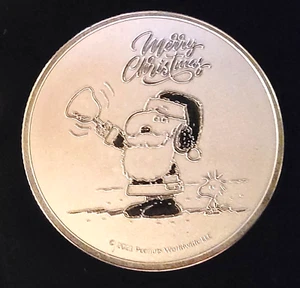 2021 Peanuts Snoopy Santa Merry Christmas Bell-999 Silver 1 Oz Ounce Art Coin - Picture 1 of 2