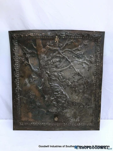 Antique Art Nouveau Figural Copper Clad Cast Iron Fireplace Cover Cover