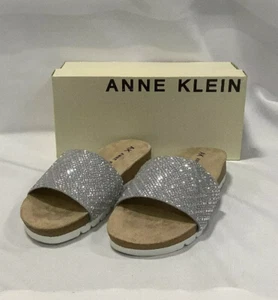 Size 8 Anne Klein AK Gilda Sparkly Silver Slip On Slide Sandals - Picture 1 of 8