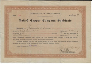 MONTANA? 1912 United Copper Company Syndicate Stock Certificate RARE #10 - Picture 1 of 2