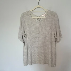 Lauren Conrad Striped Top Womens XXL Flutter Sleeve Pullover Textured Classic - Picture 1 of 10