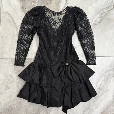 Vestido Vintage Contempo Informal Encaje Tafetán Lazo en Niveles Años 80 Talla 5/6 Negro Foto 1 de 4