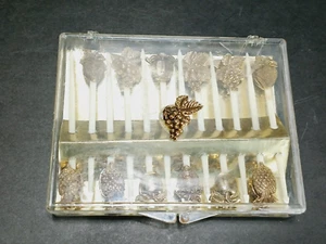 Vtg Set of 12 Fruit Hors d'oeuvre picks in plastic box = Fruit are metal - Picture 1 of 15