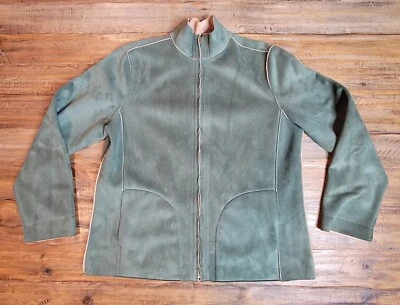 Chaqueta Vintage Denim and Co. Cuero Gamuza Verde Cremallera Completa Interior Flexible Vellón Foto 1 de 4