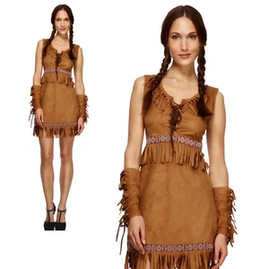 Pocahontas Costume Womens Ladies Red Indian Squaw Western Fancy Dress UK 8-18 - Picture 1 of 3